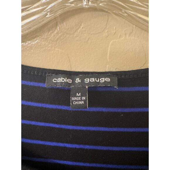 Cable & Gauge Black Blue Striped Tunic Top Handkerchief Hem Long Sleeve Size M - Picture 7 of 9